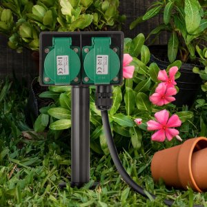 ENTAC Entac ESE1.5G2-5-IP44S rozgałęziacz 5 m 2 x gniazdo sieciowe Zewnętrzna Czarny Zielony 8