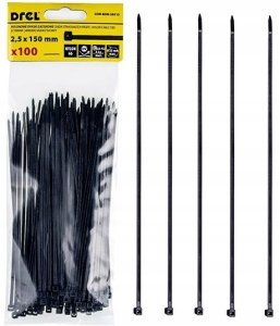 Drel DREL Opaski Zaciskowe Trytki Czarne 2.5x150mm 100szt Do Kabli 9