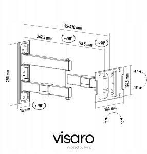 Grape Visaro WMA75 Full Motion TV Wall Mount for 43"-75" TVs, Black 2
