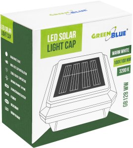 GreenBlue Lampa solarna LED na słupek GreenBlue, 100x100mm, daszek kopertowy, 3200K, GB128 WW 5