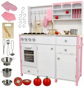 VimToys Wielka Drewniana Kuchnia dla Dzieci Edukacyjna Zestaw Rękawica Akcesoria 11