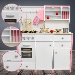 VimToys Wielka Drewniana Kuchnia dla Dzieci Edukacyjna Zestaw Rękawica Akcesoria 4