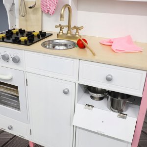 VimToys Wielka Drewniana Kuchnia dla Dzieci Edukacyjna Zestaw Rękawica Akcesoria 7