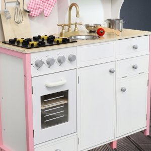 VimToys Wielka Drewniana Kuchnia dla Dzieci Edukacyjna Zestaw Rękawica Akcesoria 8