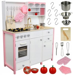 VimToys Wielka Drewniana Kuchnia dla Dzieci Edukacyjna Zestaw Rękawica Akcesoria 9