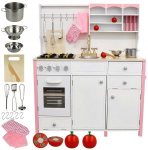 VimToys Wielka Drewniana Kuchnia dla Dzieci Edukacyjna Zestaw Rękawica Akcesoria 10