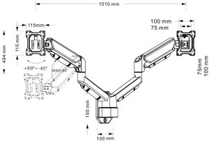 VETOUSON Gazowy Uchwyt ścienny na dwa Monitory TV Telewizory 13-32 cale VX-049 Uniwersalny 11