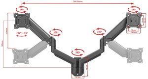 VETOUSON Gazowy Uchwyt ścienny na dwa Monitory TV Telewizory 13-32 cale VX-049 Uniwersalny 7