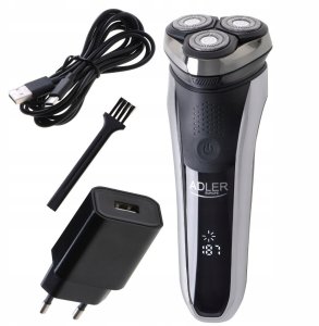 Adler Golarka męska elektryczna 3 głowice LCD ładowanie USB IPX7 9
