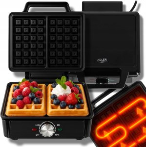 Gofrownica Adler GOFROWNICA 2000W XXL 2 Duże Gofry Regulacja Temperatury NON-STICK Mocna 2
