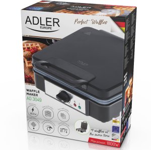 Gofrownica Adler Duża gofrownica 1800W 4 gofry chrupiące puszyste nieprzywierające płyty 7