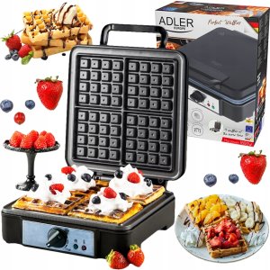 Gofrownica Adler Duża gofrownica 1800W 4 gofry chrupiące puszyste nieprzywierające płyty 8