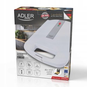 Toster Adler Opiekacz do kanapek TOSTER sandwich trójkąty 2000W nieprzywierająca powłoka 2