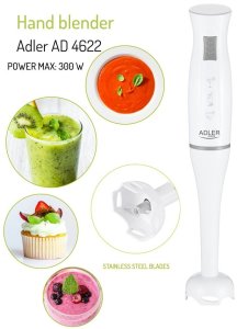 Blender Adler Blender ręczny 300W stal nierdzewna ergonomiczny uchwyt Adler AD 4622 BIAŁY 14