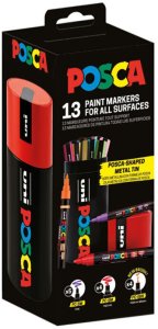 Posca POSCA Shaped metal tin - med 13 stk. POSCA pens 3