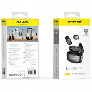 Mikrofon Awei Bezprzewodowy Mikrofon Krawatowy AWEI MK5 Duo Ai-Voice czarny 2
