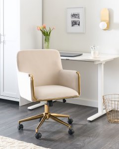 Krzesło biurowe Beliani Krzesło obrotowe ALTONA Welur Złamana biel 2