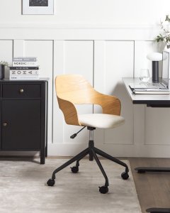 Krzesło biurowe Beliani Fotel biurowy lniany jasne drewno z jasnobeżowym NOVATO 2