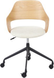 Krzesło biurowe Beliani Fotel biurowy lniany jasne drewno z jasnobeżowym NOVATO 4