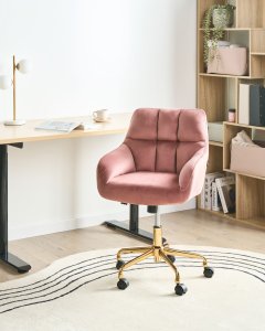 Krzesło biurowe Beliani Krzesło obrotowe PALMDALE Welur Różowy 2