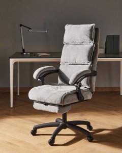 Krzesło biurowe Beliani Fotel biurowy Z wysuwanym podnóżkiem EATON Szenil Szary 2