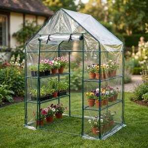 Majowo Mini szklarnia foliowa z półkami MIVA, 143 x 73 x 195 cm 2