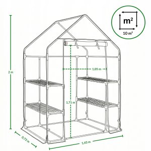 Majowo Mini szklarnia foliowa z półkami MIVA, 143 x 73 x 195 cm 10