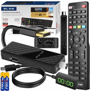 Tuner TV Blow DEKODER TV DVB-T2 TUNER HEVC H.265 MINI STICK FULL HD PILOT HDMI USB ZESTAW 3