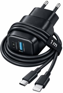 Ładowarka Joyroom Ładowarka sieciowa Joyroom JR-TG7 33W USB-A + USB-C z kablem 30W USB-C - Lightning 1m - czarna 3