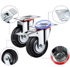 Aptel KÓŁKA OBROTOWE 75mm 200kg KOŁA METALOWO GUMOWE ZESTAW JEZDNY WÓZKÓW HAMULEC 4