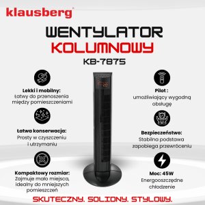 Termowentylator Powermat Wentylator kolumnowy, podłogowy, 91cm, z pilotem i wyświetlaczem led, klausberg 2