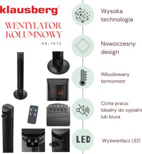 Termowentylator Powermat Wentylator kolumnowy, podłogowy, 91cm, z pilotem i wyświetlaczem led, klausberg 3