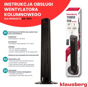 Termowentylator Powermat Wentylator kolumnowy, podłogowy, 91cm, z pilotem i wyświetlaczem led, klausberg 5