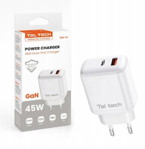 Ładowarka Teltech Teltech ładowarka sieciowa GaN USB+TYP-C 45W PD PPS biały TCH-03 2