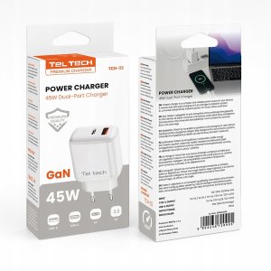 Ładowarka Teltech Teltech ładowarka sieciowa GaN USB+TYP-C 45W PD PPS biały TCH-03 5