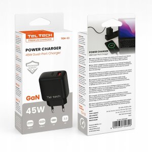 Ładowarka Teltech Teltech ładowarka sieciowa GaN USB / Typ-C 45W czarny TCH-03 4