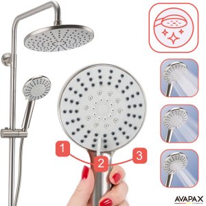 Deszczownica Avapax Deszczownica z baterią prysznicową dwufunkcyjną, Kolor: stal 5