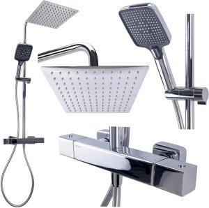 Deszczownica Avapax Deszczownica z baterią prysznicową termostatyczną dwufunkcyjną, Kolor: chrom 10