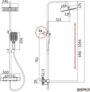 Deszczownica Avapax Deszczownica z baterią prysznicową termostatyczną dwufunkcyjną, Kolor: chrom 8