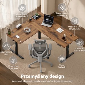 Biurko SENSE7 Nojo Light Corner Ciemnobrązowe 160 cm x 140 cm Dark Brown 7