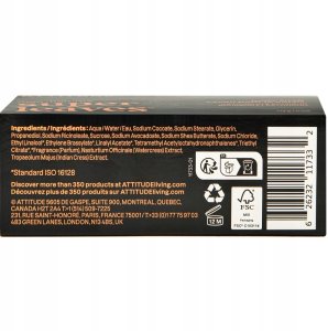 Attitude Attitude SUPER LEAVES, Mydło w kostce do ciała, dla mężczyzn - Paczul i bourbon, 113 g 2
