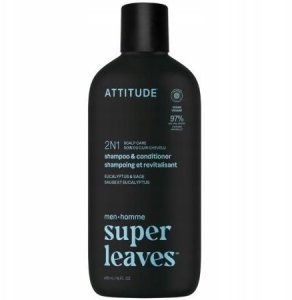 Attitude SUPER LEAVES, Szampon i odżywka do włosów 2w1 dla mężczyzn, pielęgnacja skóry głowy - Eukaliptus i Szałwia, 415 ml 2