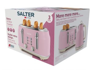 Toster Salter Toster na 4 Kromki Salter RETRO Różowy 1630W Ruszt do bułek Tacka High Lift 9