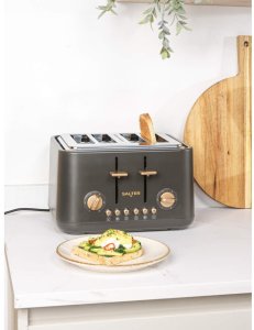 Toster Salter Toster 4 Kromki Salter PEBBLE Czarny Węgiel 1630W Rozmrażanie Tacka Okruchy 4
