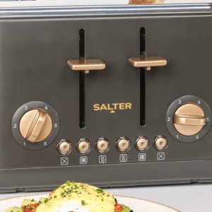Toster Salter Toster 4 Kromki Salter PEBBLE Czarny Węgiel 1630W Rozmrażanie Tacka Okruchy 5