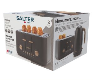Toster Salter Toster 4 Kromki Salter PEBBLE Czarny Węgiel 1630W Rozmrażanie Tacka Okruchy 10