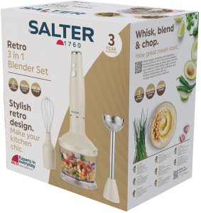 Blender Salter Blender Zestaw 3w1 Salter RETRO Kremowy Ubijanie Miksowanie Misa 500ml Stal 13