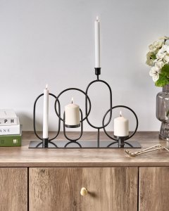 Beliani Świecznik COBH Metal 30 cm Czarny 2