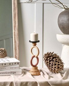 Beliani Świecznik WATERFORD Drewno sosnowe 29 cm Kolorowy 2