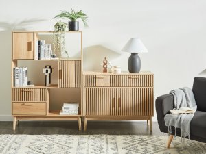 Beliani Szafka dwudrzwiowa z szufladami jasne drewno LYNWOOD 4
